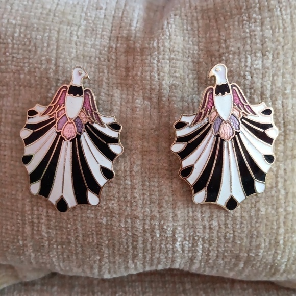 Gold Tone Enamel Bird Post Earrings - Picture 4 of 7